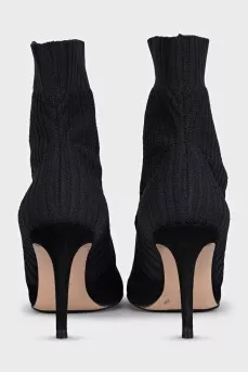 Black suede ankle boots with elasticated fabric band