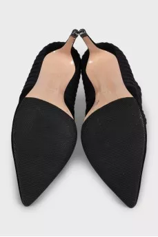 Black suede ankle boots with elasticated fabric band