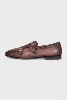 Men's brown leather monk shoes