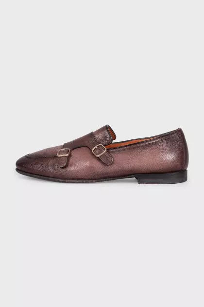 Men's brown leather monk shoes