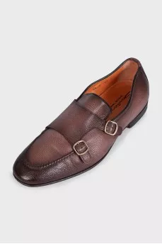 Men's brown leather monk shoes