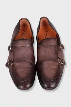 Men's brown leather monk shoes