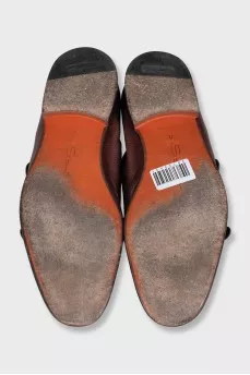 Men's brown leather monk shoes