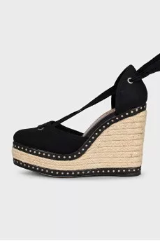 Black textile sandals with laces