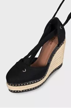 Black textile sandals with laces