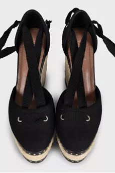 Black textile sandals with laces