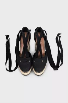 Black textile sandals with laces