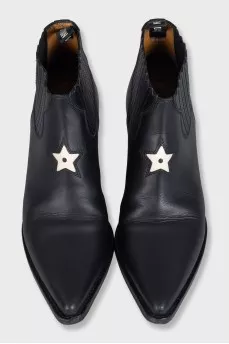 Short black leather Cossack boots