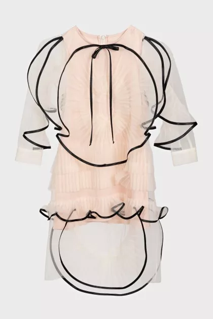 Beige dress with voluminous tulle decoration
