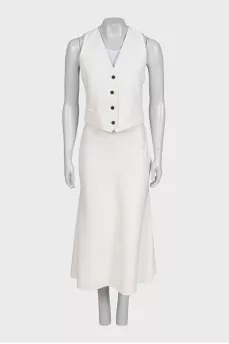 White suit with a skirt, jacket and vest