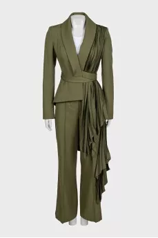 Suit of trousers with stripes and asymmetrical jacket