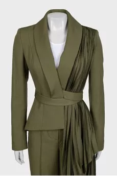Suit of trousers with stripes and asymmetrical jacket