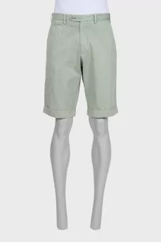 Men's green denim shorts with pockets