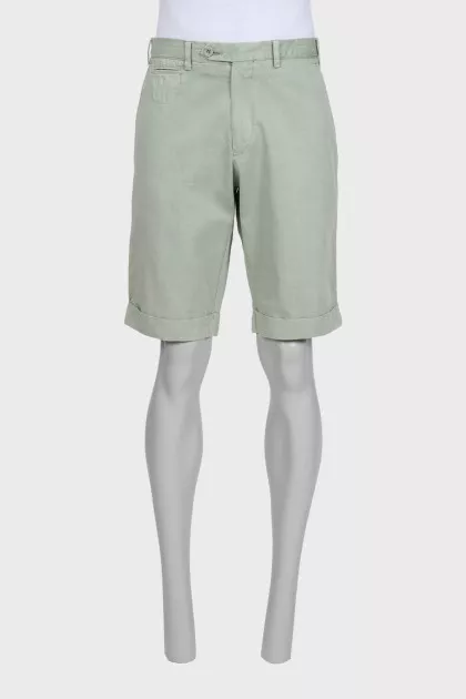 Men's green denim shorts with pockets