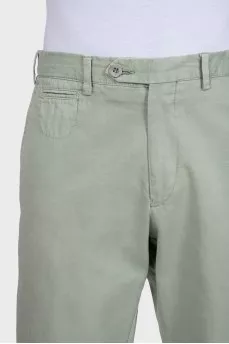 Men's green denim shorts with pockets