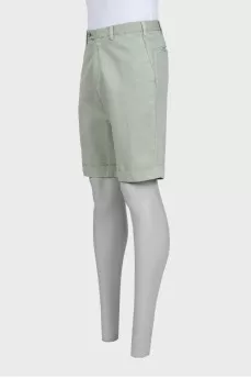 Men's green denim shorts with pockets