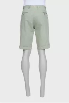 Men's green denim shorts with pockets