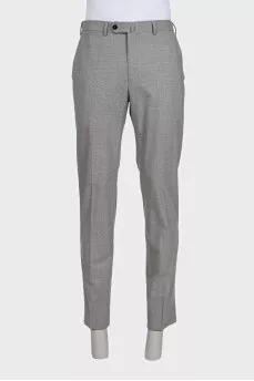 Men's straight-cut gray wool trousers