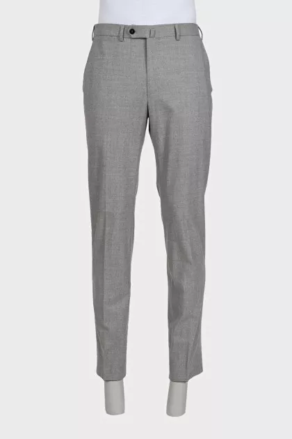 Men's straight-cut gray wool trousers