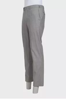 Men's straight-cut gray wool trousers