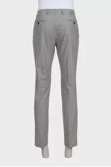Men's straight-cut gray wool trousers