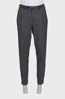 Men's grey wool mid-rise trousers