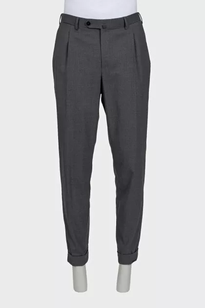 Men's grey wool mid-rise trousers