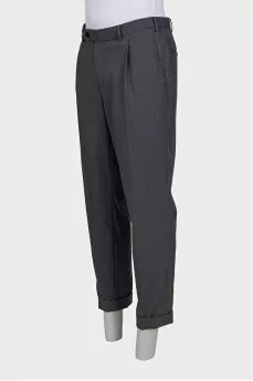 Men's grey wool mid-rise trousers