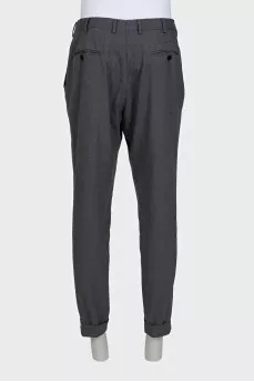 Men's grey wool mid-rise trousers