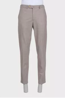 Men's gray trousers with creases, zippers and buttons