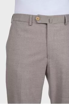 Men's gray trousers with creases, zippers and buttons
