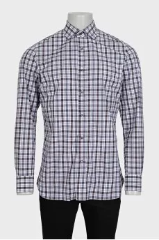 Men's taupe checkered shirt