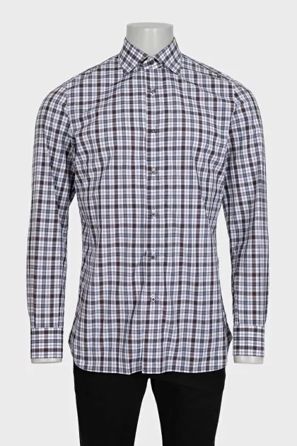 Men's taupe checkered shirt