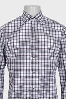 Men's taupe checkered shirt
