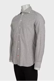 Men's white shirt with a taupe check pattern