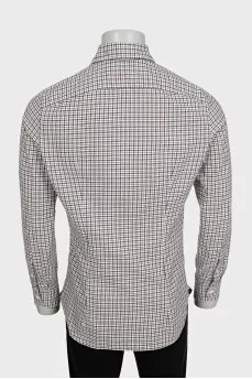 Men's white shirt with a taupe check pattern