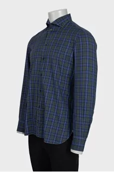 Men's blue shirt with a green check pattern