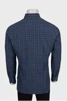 Men's blue shirt with a green check pattern