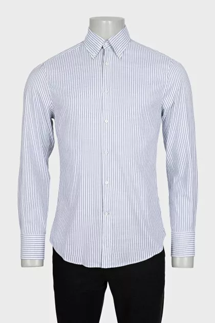 Men's white slim fit shirt with striped print