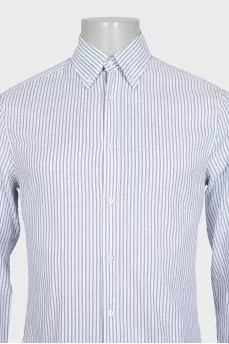 Men's white slim fit shirt with striped print
