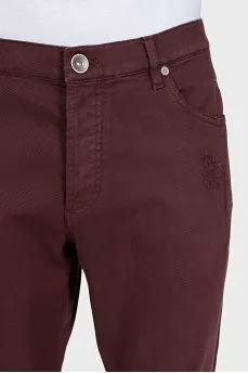 Men's burgundy ripped skinny fit jeans