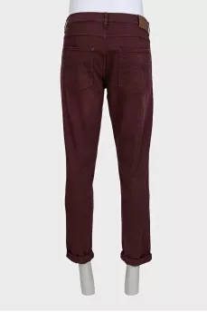 Men's burgundy ripped skinny fit jeans