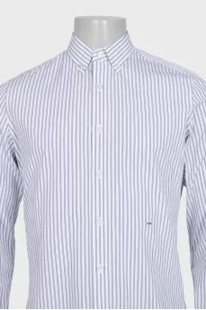 Men's white button-down shirt with gray stripes