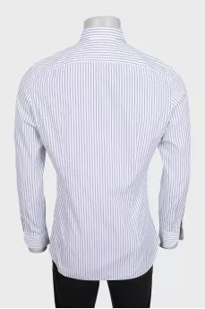 Men's white button-down shirt with gray stripes