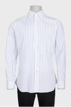 Men's white fitted shirt with green stripes