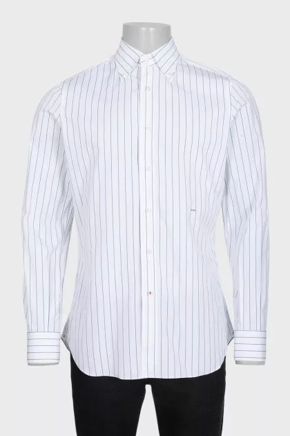 Men's white fitted shirt with green stripes