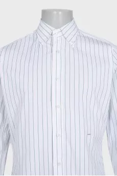 Men's white fitted shirt with green stripes