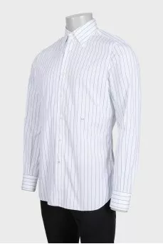 Men's white fitted shirt with green stripes