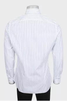 Men's white fitted shirt with green stripes
