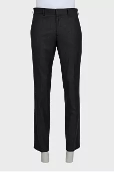Men's black straight-leg wool and silk trousers